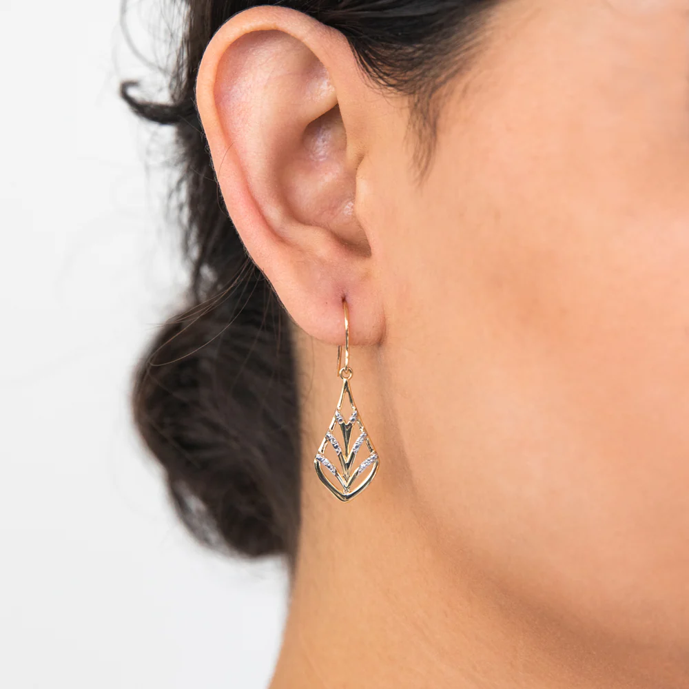 9ct Yellow Gold Diamond Leaf Earrings - Image 3