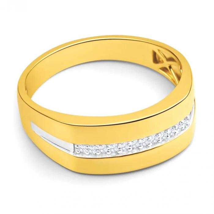 9ct Yellow Gold Diamond Mens Ring with 10 Brilliant Diamonds - Image 2