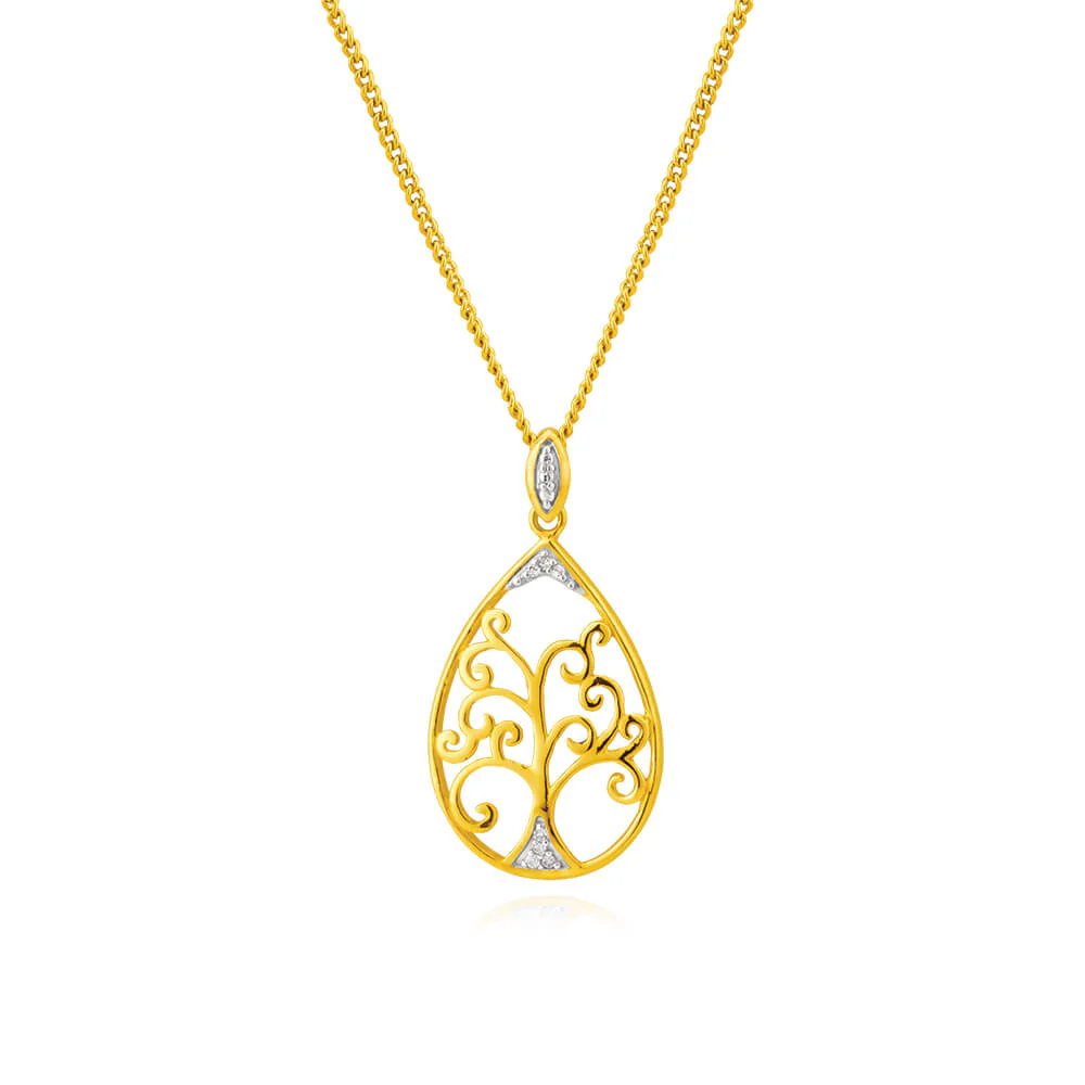 9ct Yellow Gold Diamond Pendant Set with 7 Brilliant Diamonds
