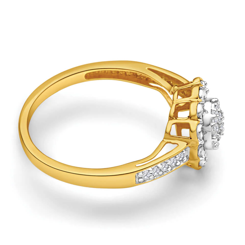 9ct Yellow Gold Diamond Ring Set With 14 Brilliant Cut Diamonds - Image 2