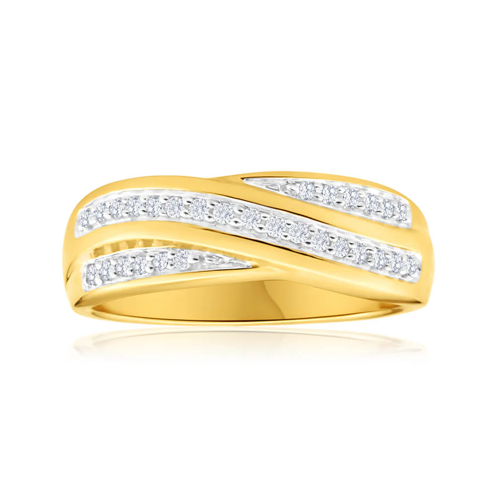 9ct Yellow Gold Diamond Ring Set with 29 Brilliant Diamonds