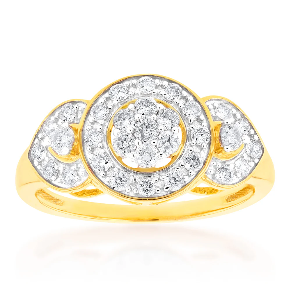 9ct Yellow Gold Diamond Ring Set With 31 Brilliant Cut Diamonds