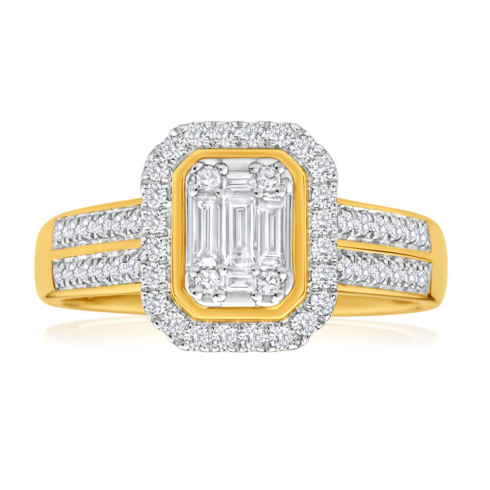 9ct Yellow Gold Diamond Ring Set With 61 Diamonds