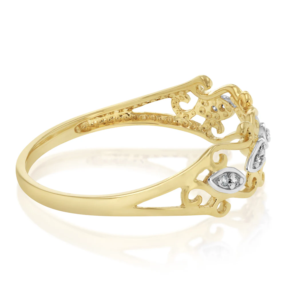 9ct Yellow Gold Diamond Ring with 10 Brilliant Diamonds - Image 2