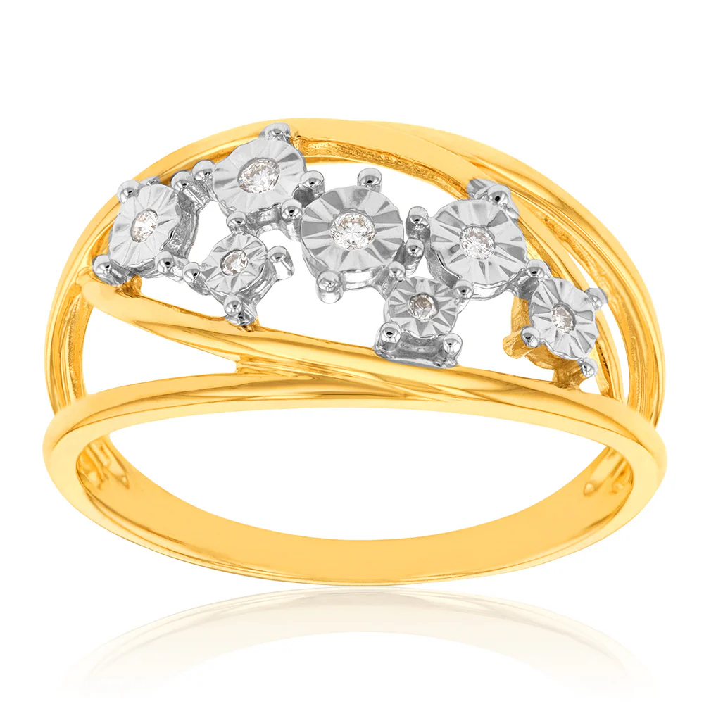 9ct Yellow Gold Diamond Ring with 8 Brilliant Diamonds