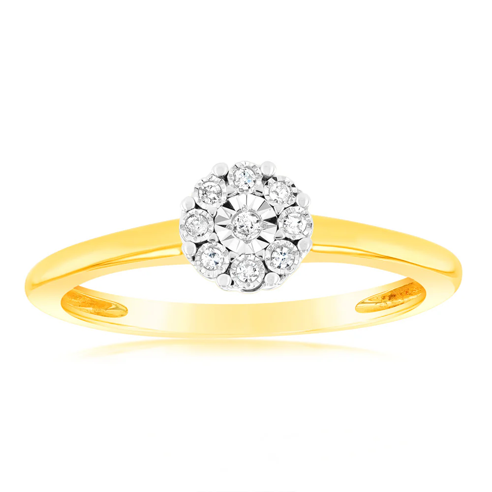 9ct Yellow Gold Diamond Ring with 9 Brilliant Cut Diamonds