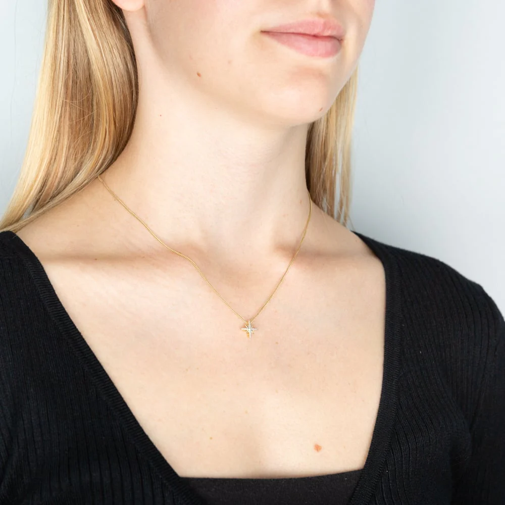 9ct Yellow Gold Diamond Starburst Pendant - Image 4