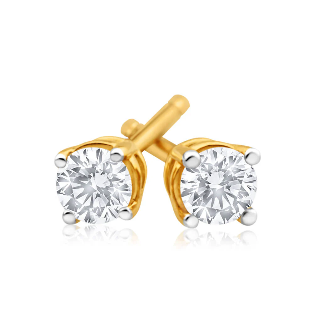 9ct Yellow Gold Diamond Stud Earrings - Image 2