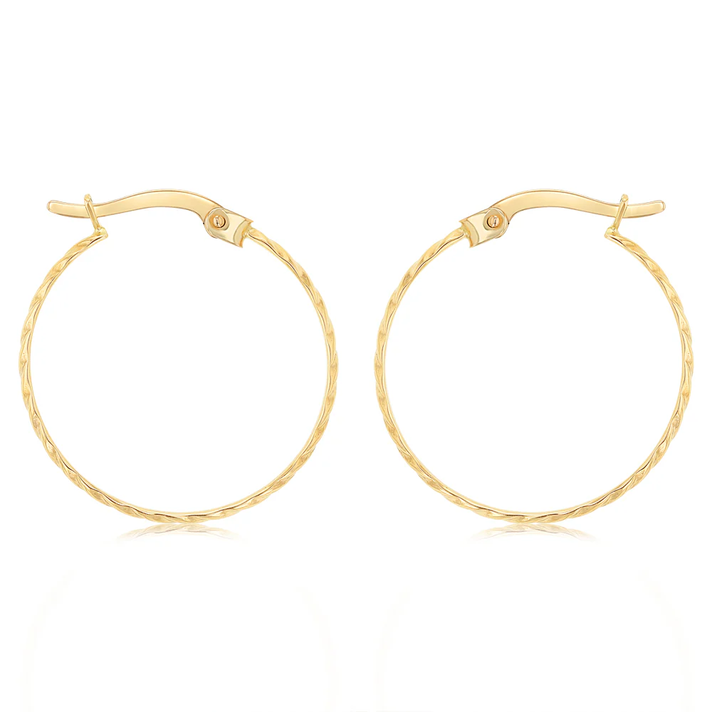 9ct Yellow Gold Dicut 20mm Hoop Earrings