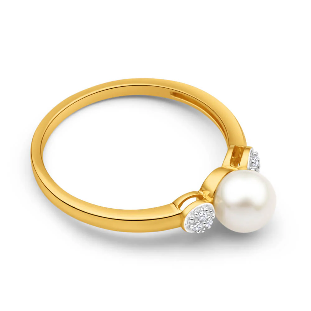 9ct Yellow Gold Divine Diamond + Pearl Ring - Image 2