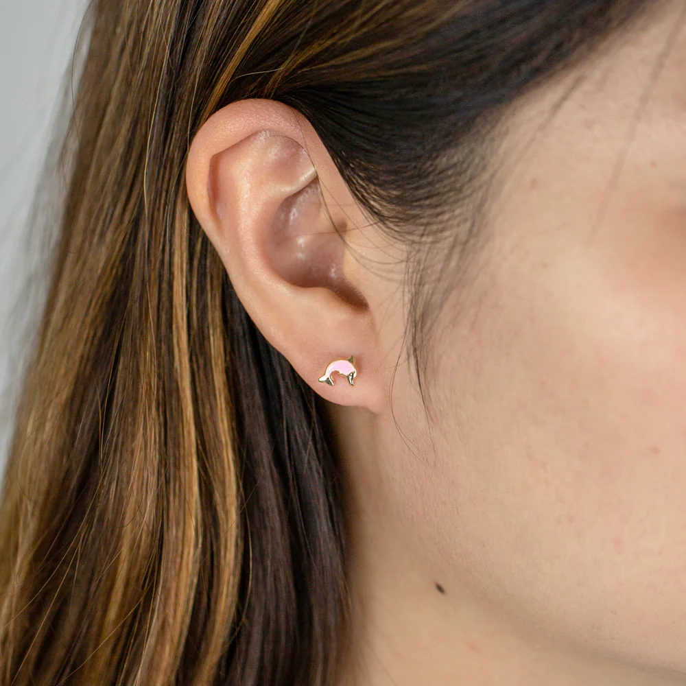 9ct Yellow Gold Dolphin Stud Earrings - Image 2