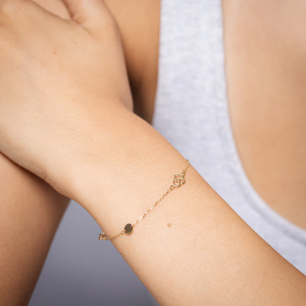 9ct Yellow Gold Double Heart Charm 19cm Bracelet - Image 4