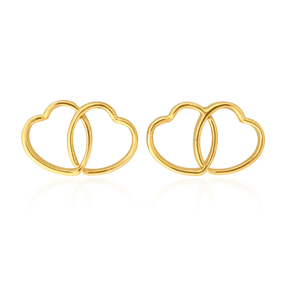 9ct Yellow Gold Double Heart Stud Earrings