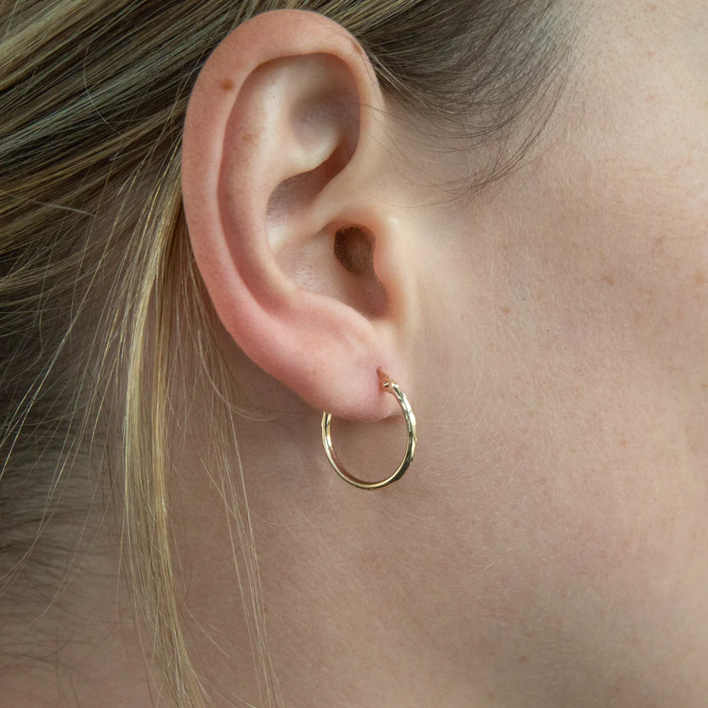 9ct Yellow Gold Double Side Diamond Cut 15mm Hoop Earrings - Image 2