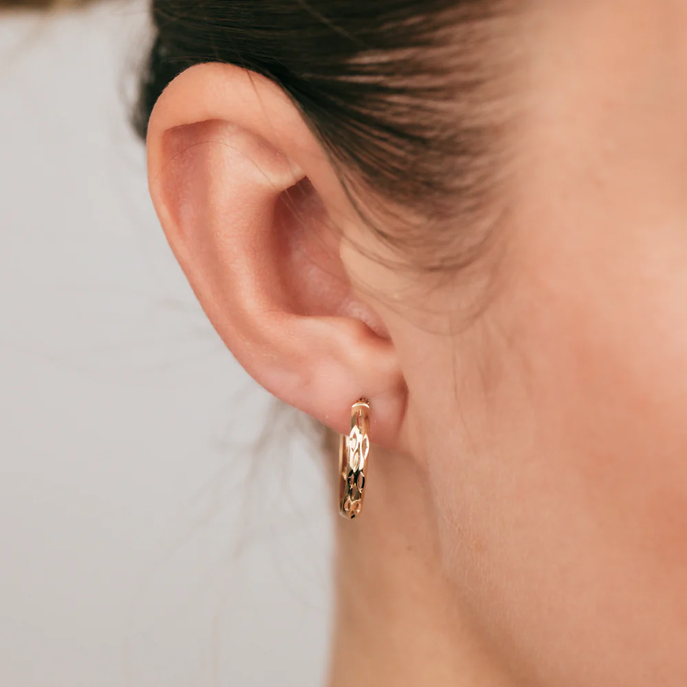 9ct Yellow Gold Double Side Diamond Cut 16mm Sleeper Earrings