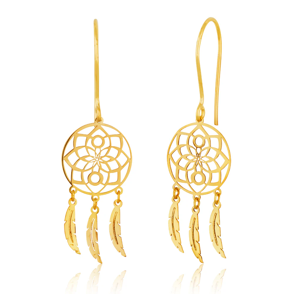 9ct Yellow Gold Dreamcatcher Drop Earrings