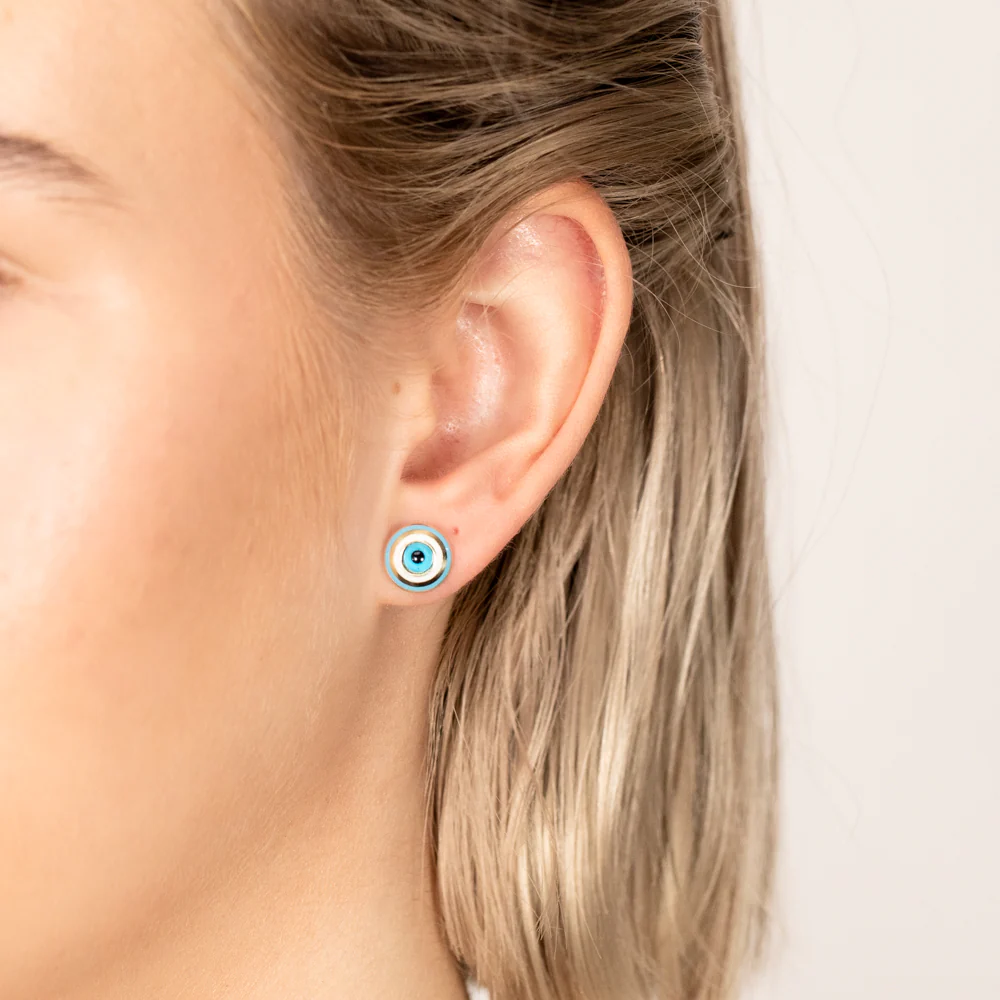 9ct Yellow Gold Enamel Evil Eye Stud Earrings - Image 2