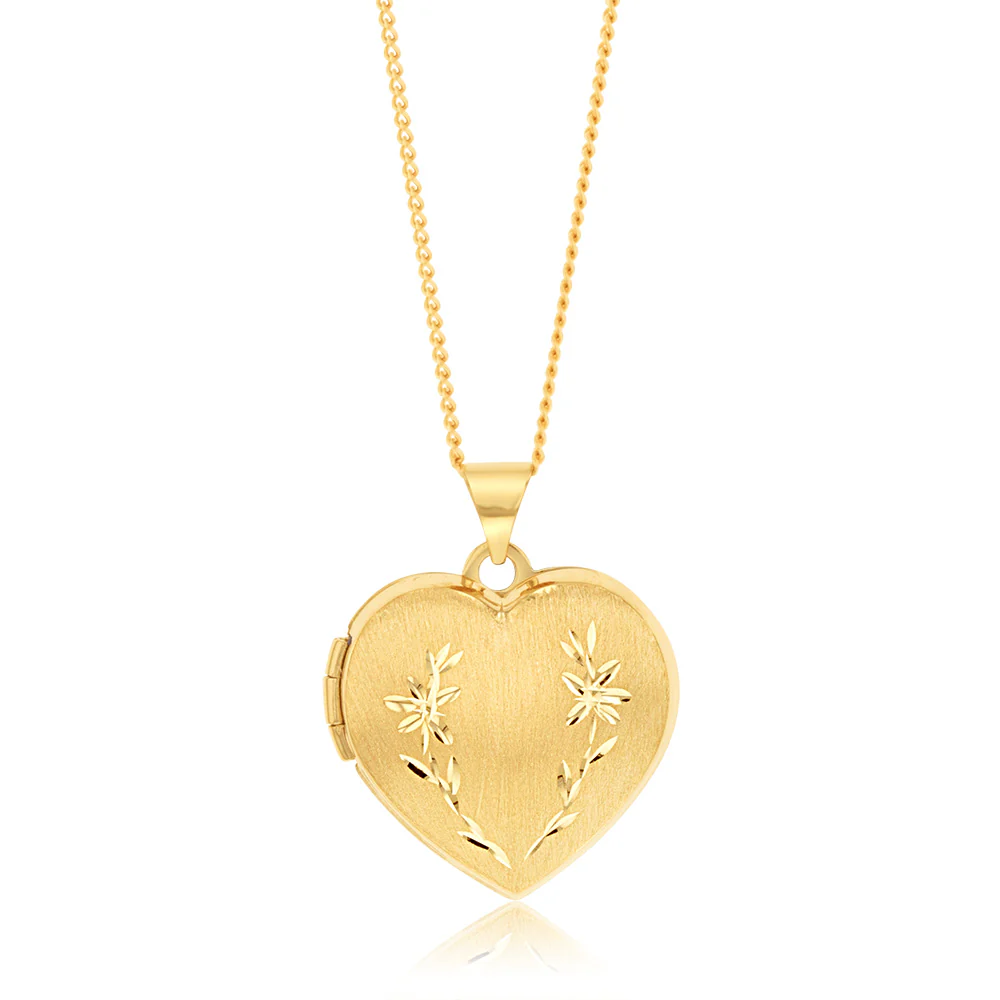 9ct Yellow Gold Engraved Heart Locket
