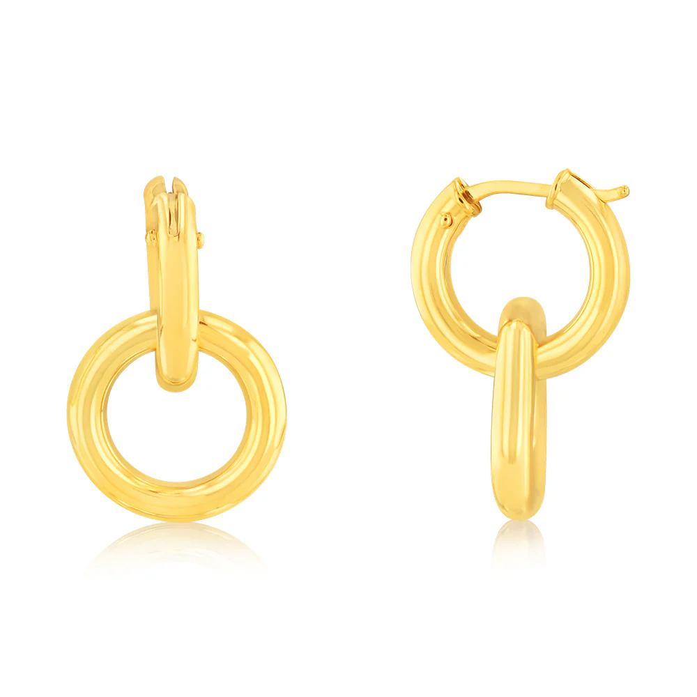 9ct Yellow Gold Entwined Circles Hoop Earrings