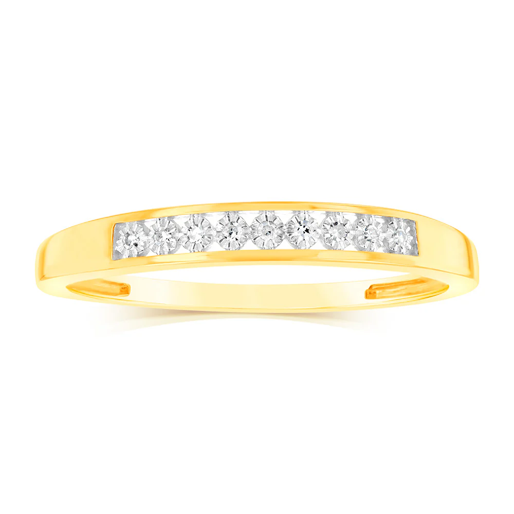 9ct Yellow Gold Eternity Straight Ring with 9 Brilliant Cut Diamonds