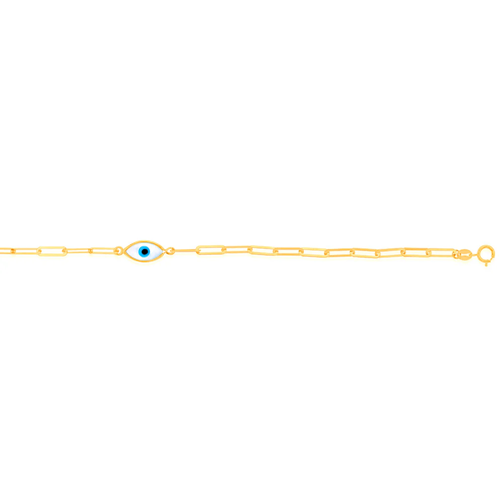9ct Yellow Gold Evil Eye Paperclip 19cm Bracelet - Image 2
