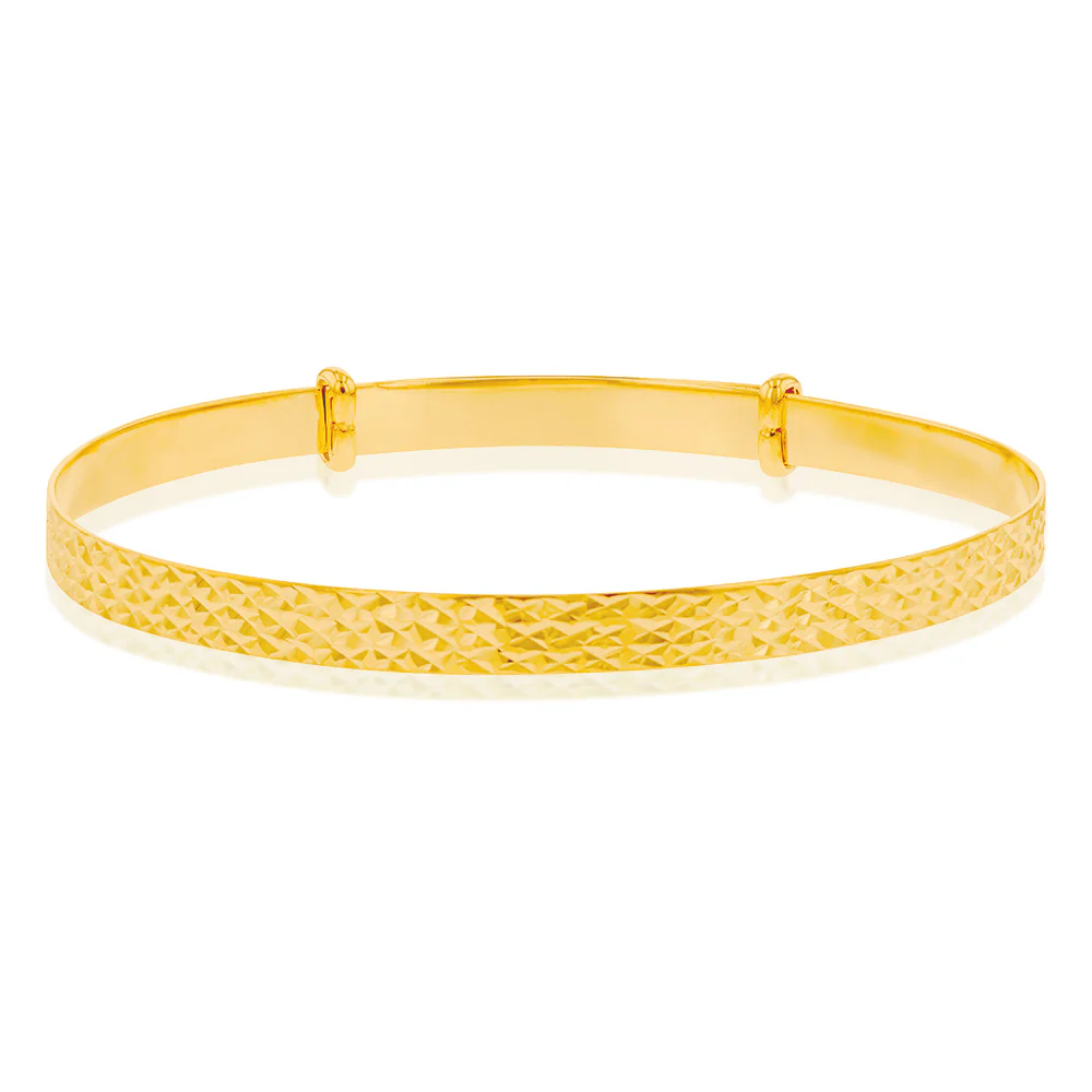 9ct Yellow Gold Expandable Diamond Cut Baby Bangle
