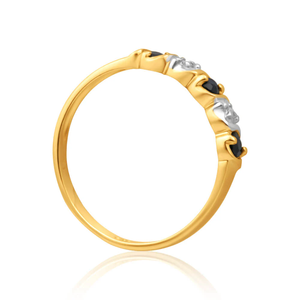 9ct Yellow Gold Exquisite Diamond + Natural Sapphire Ring - Image 2