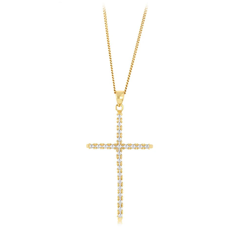 9ct Yellow Gold Fancy Diamond Cut Cross Pendant