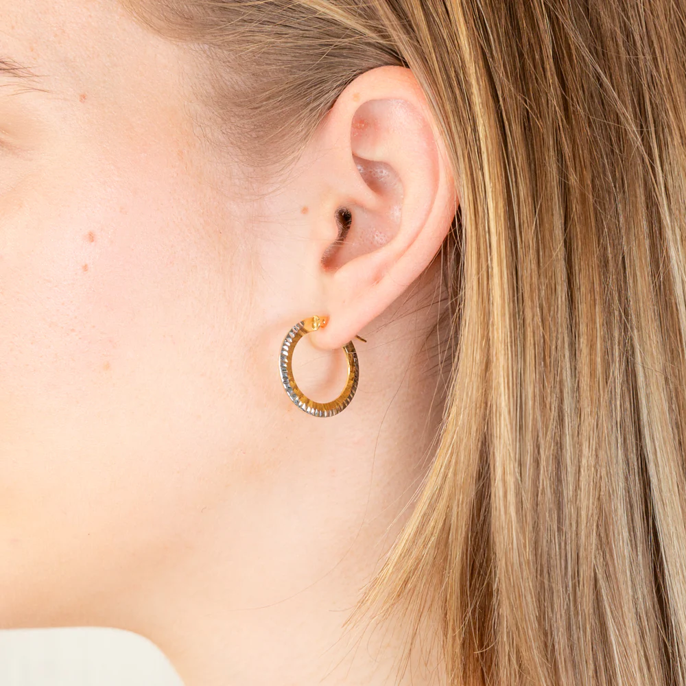 9ct Yellow Gold Fancy Diamond Cut Hoop Earrings - Image 2
