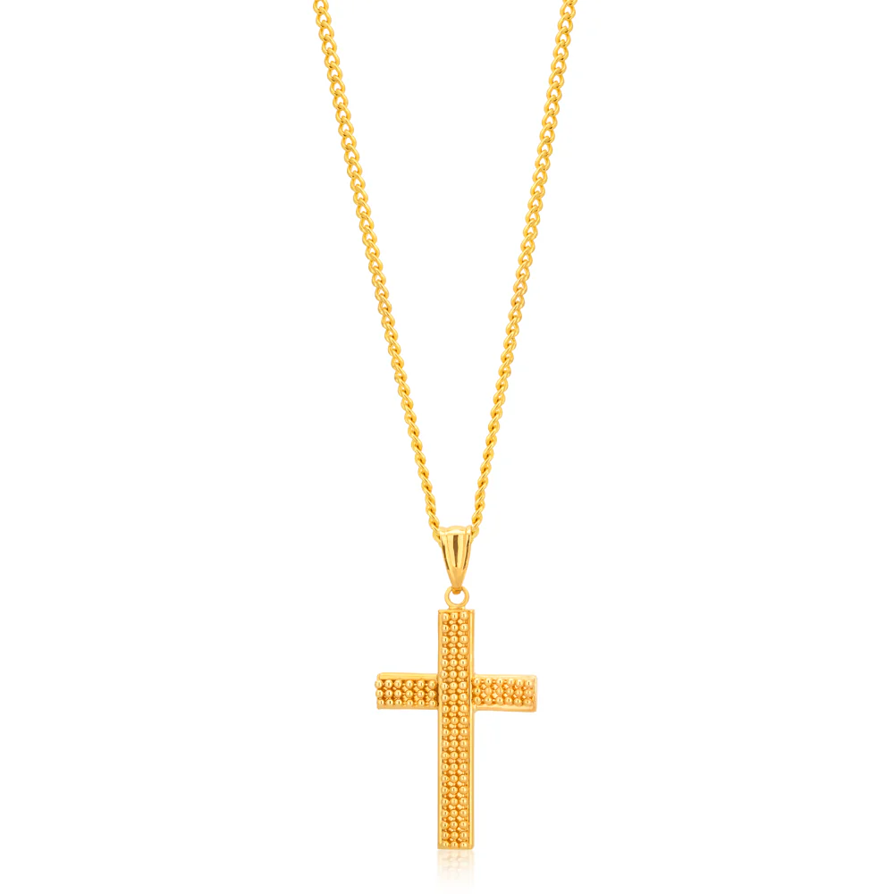 9ct Yellow Gold Fancy Finish Cross Pendant
