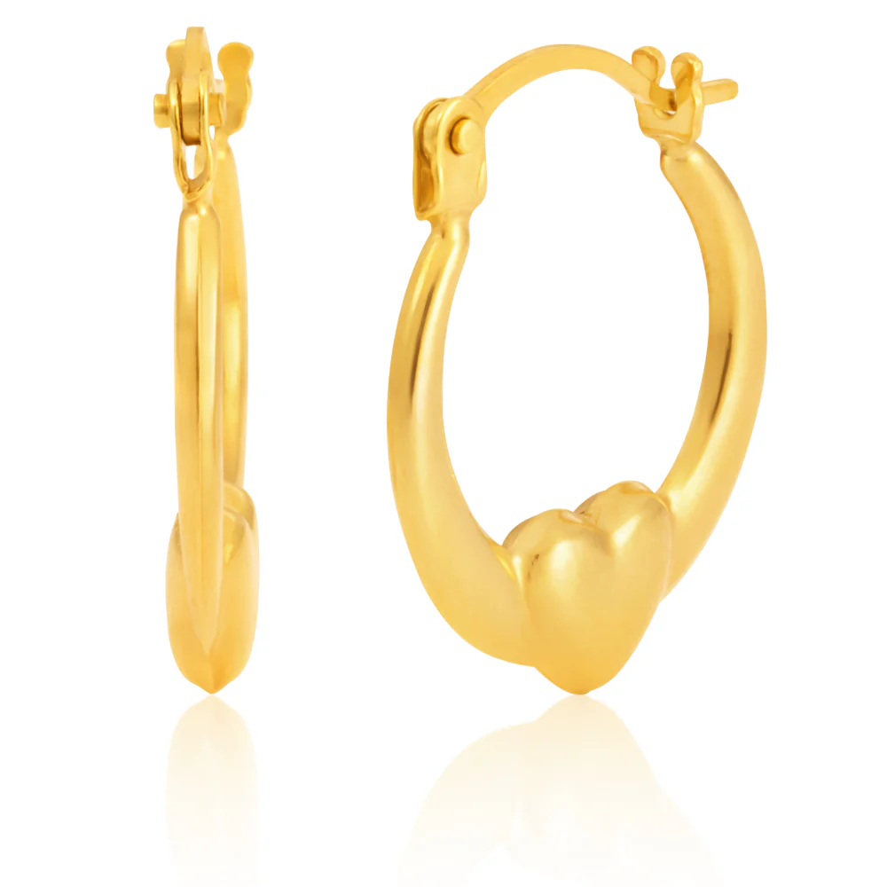 9ct Yellow Gold Fancy Heart Hoop Earring