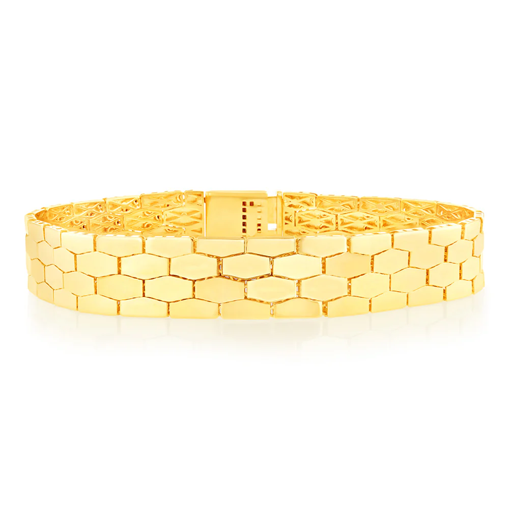 9ct Yellow Gold Fancy Honeycomb 19.7cm Bracelet