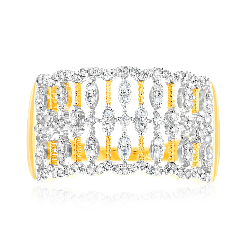 9ct Yellow Gold Fancy Ring in 0.40 Carat Natural Diamonds