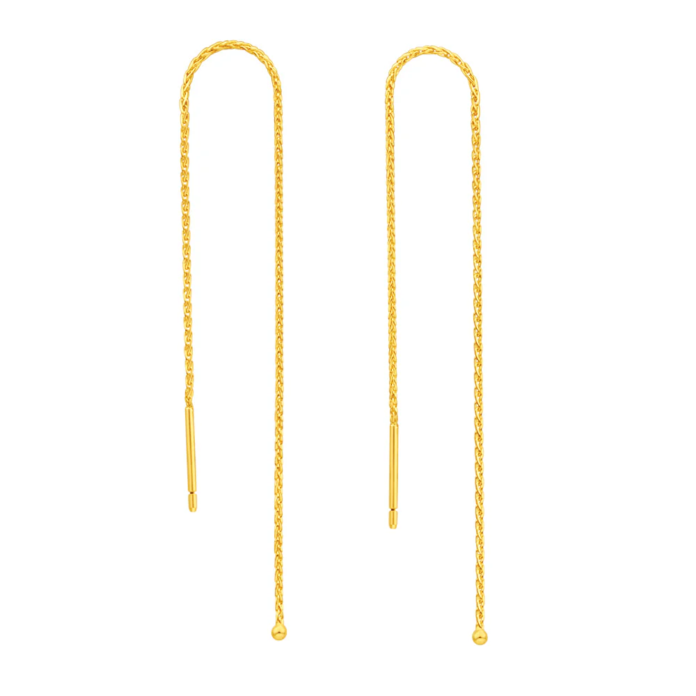 9ct Yellow Gold Fancy Threader Drop Earrings - Image 2