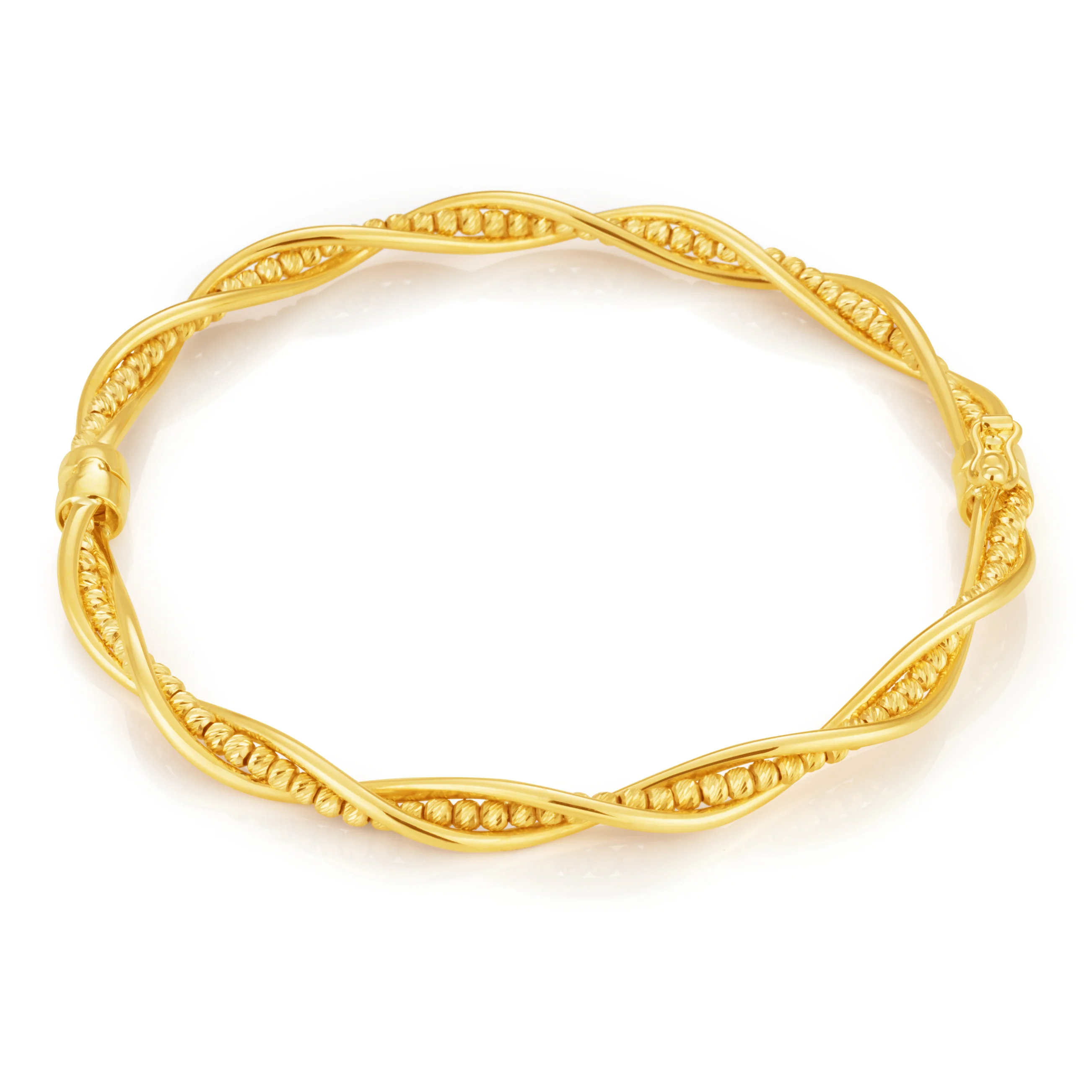 9ct Yellow Gold Fancy Twist Bead Bangle 9y - Image 2