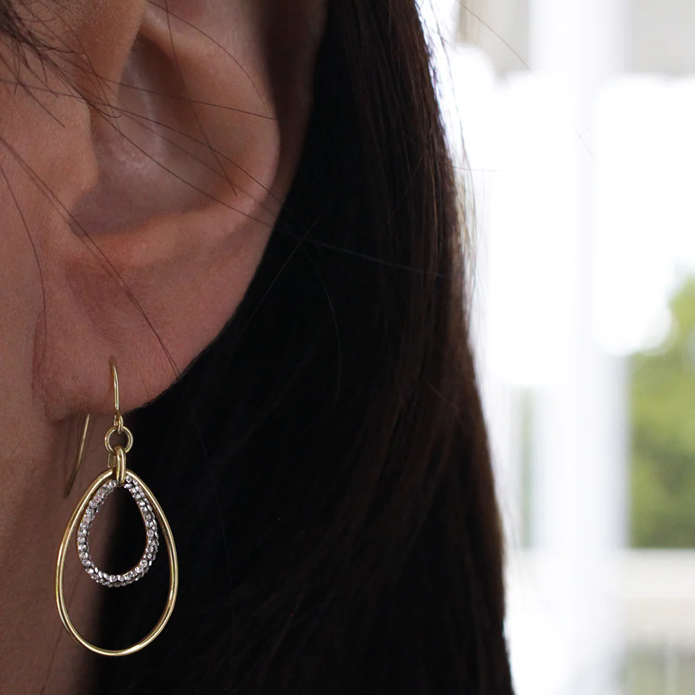 9ct Yellow Gold-Filled Double Teardrop Crystal Earrings - Image 2