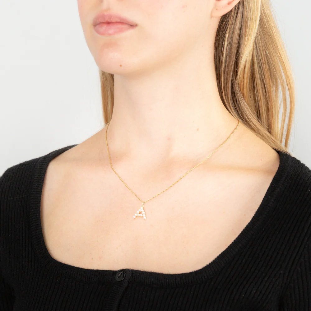 9ct Yellow Gold Fresh Water Pearl Mini Initial "A" Pendant - Image 2