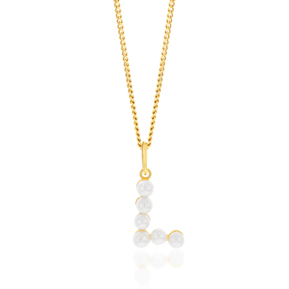 9ct Yellow Gold Fresh Water Pearl Mini Initial "L" Pendant