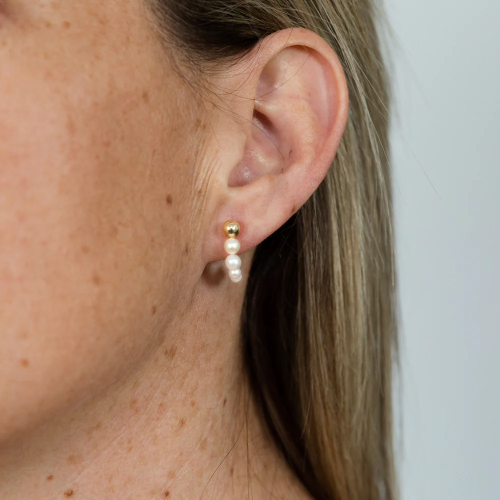 9ct Yellow Gold Fresh Water Pearls On Half Hoop Stud Earrings - Image 2