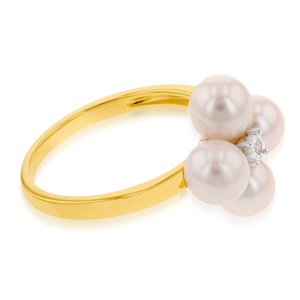 9ct Yellow Gold Freshwater Pearl and Diamond Ring - Image 2