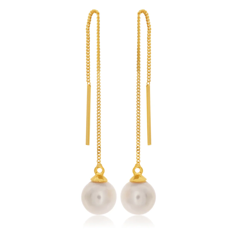 9ct Yellow Gold Freshwater Pearl Threader Drop Earrings