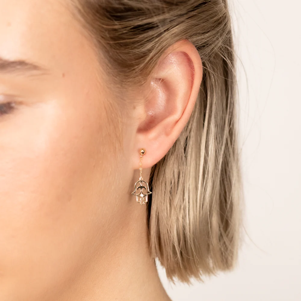 9ct Yellow Gold Hand Of Fatima Drop Earrings - Image 2