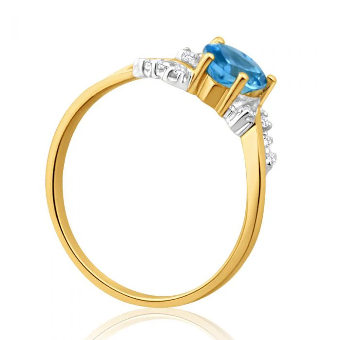 9ct Yellow Gold Heart Blue Topaz + 8 Diamond Ring - Image 2