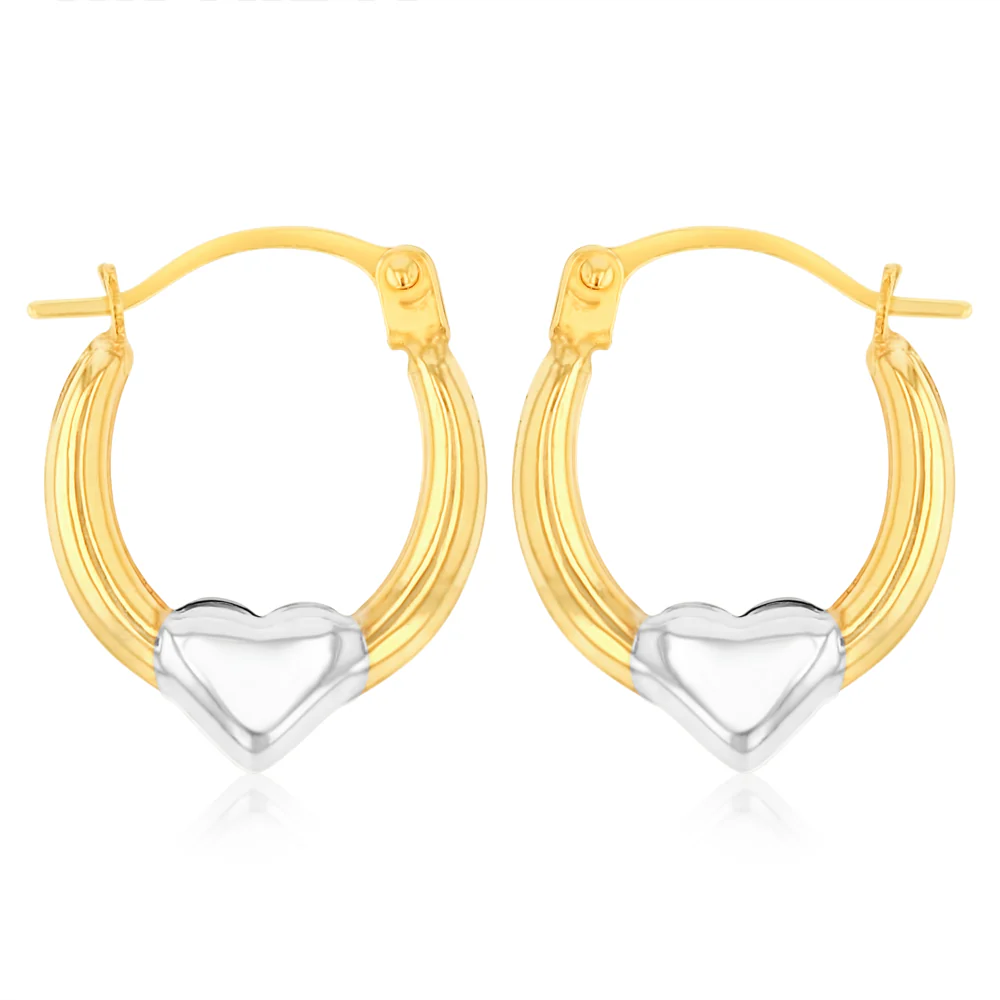 9ct Yellow Gold Heart Creole Hoop Earrings