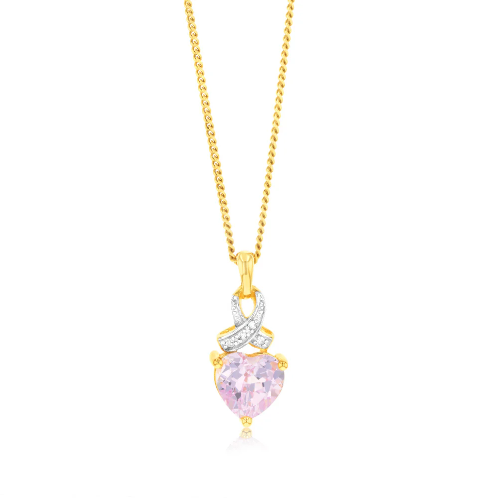 9ct Yellow Gold Heart Shaped Created Sapphire & Diamond Pendant