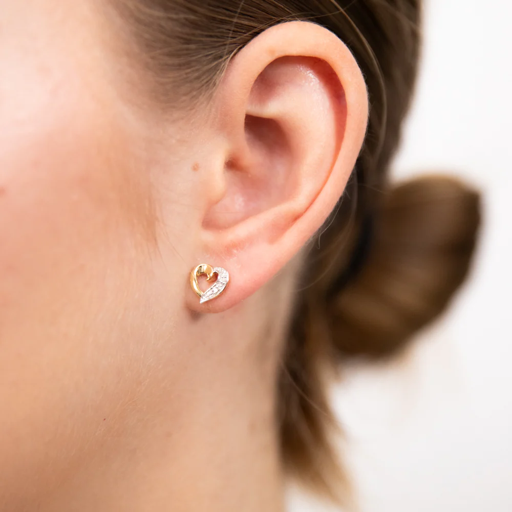 9ct Yellow Gold Heart Shaped Diamond Stud Earrings - Image 2