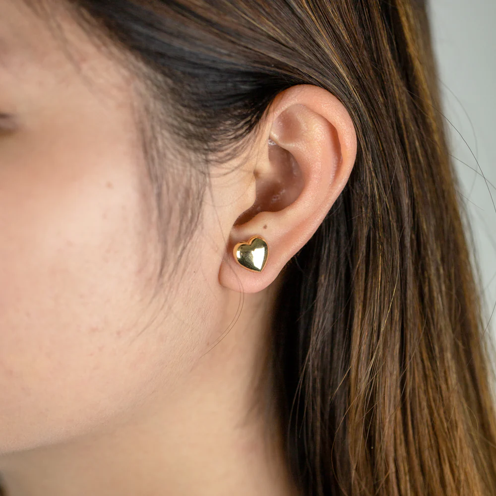 9CT Yellow Gold Heart Stud Earring - Image 2