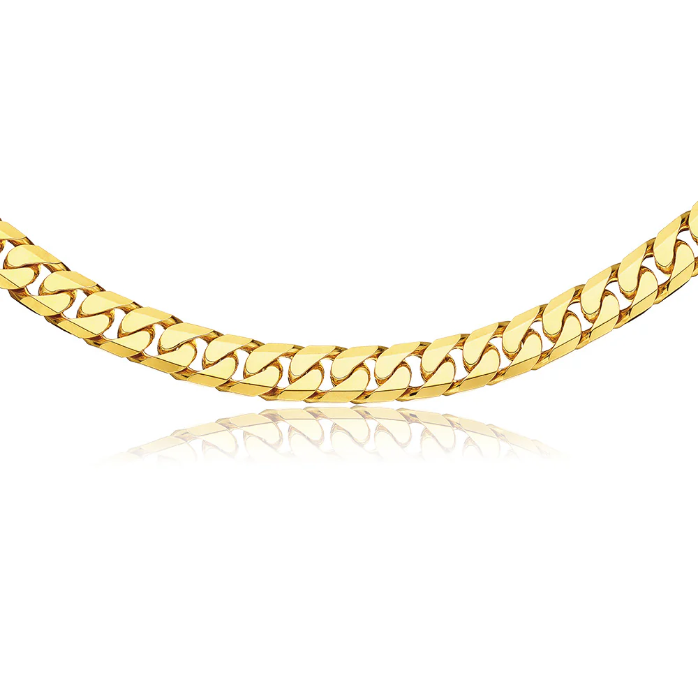 9ct Yellow Gold Heavy Curb Bevelled Flat 60cm Chain in 550Gauge