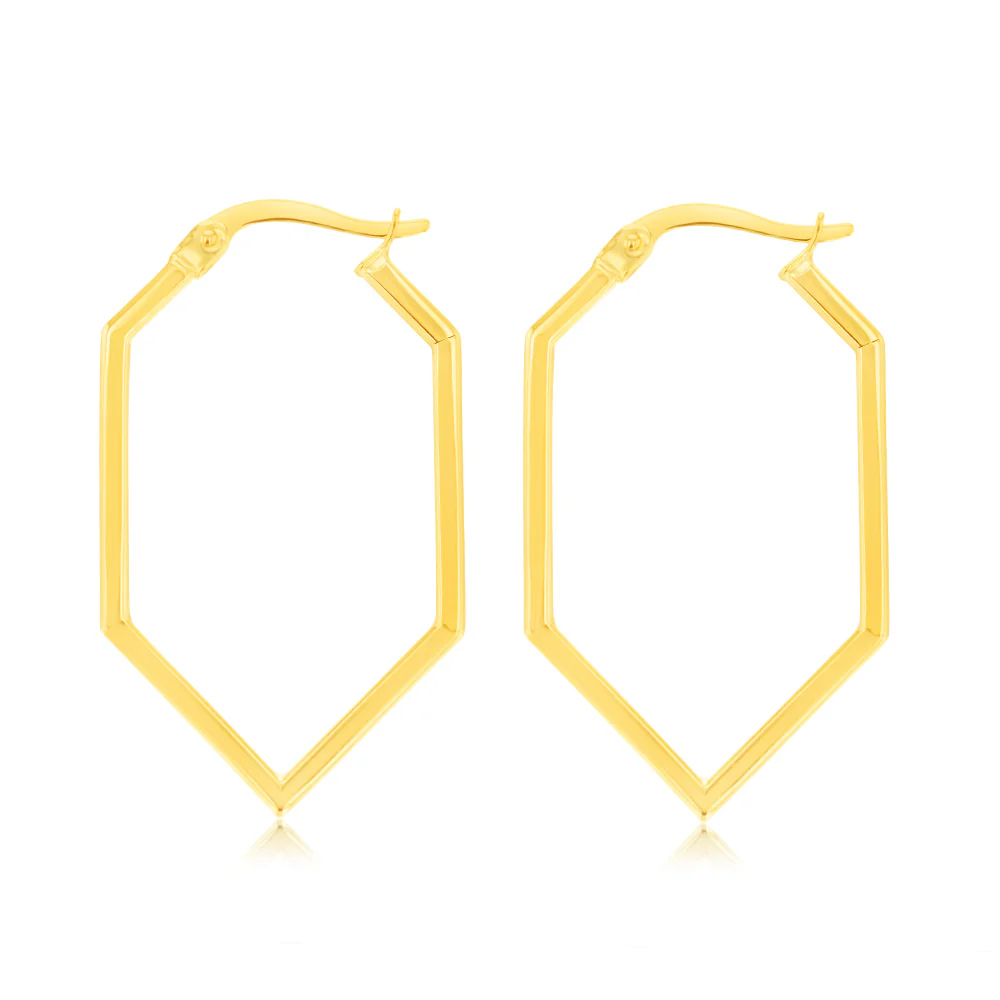9ct Yellow Gold Hexagonal Hoop Earrings