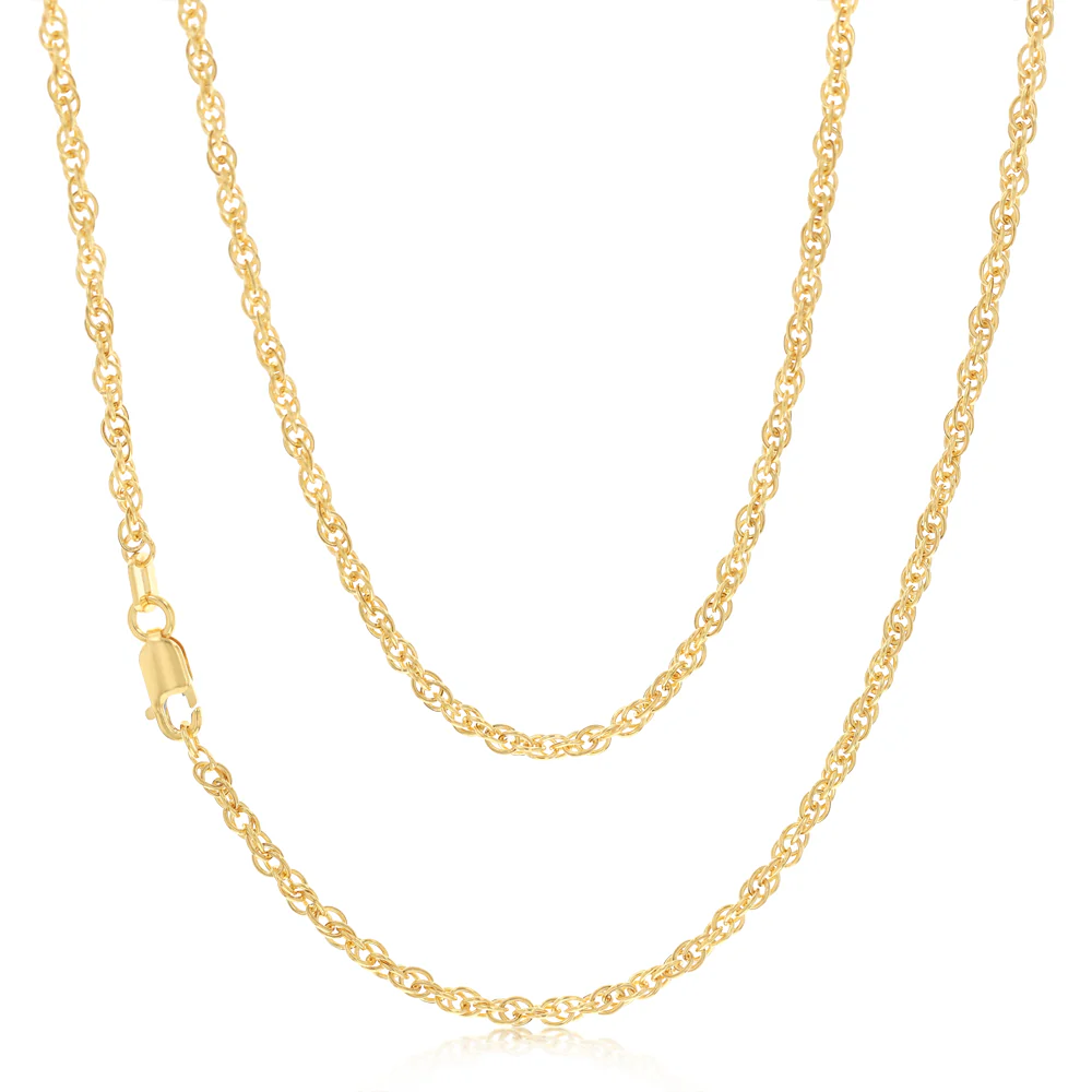 9ct Yellow Gold Hollow 42 Gauge Double Rope 45cm Chain